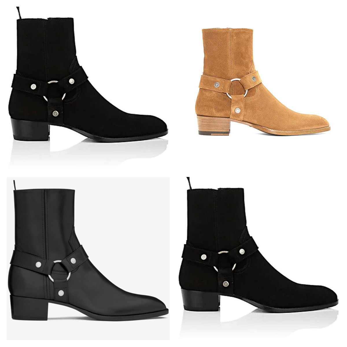 

Street Style Shoes Man Slp Wyatt Harness Boots Calf Leather/Suede/Leather Brown Boots Western Cowboy Boots High Qualit, 1 as pic