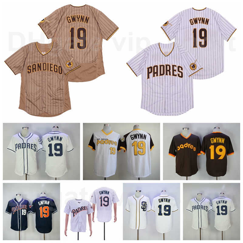 

Vintage 1978 1982 Retror Baseball 19 Tony Gwynn Jersey Cooperstown Flexbase Cool Base Stitched Pinstripe Pullover Brown White Navy Blue