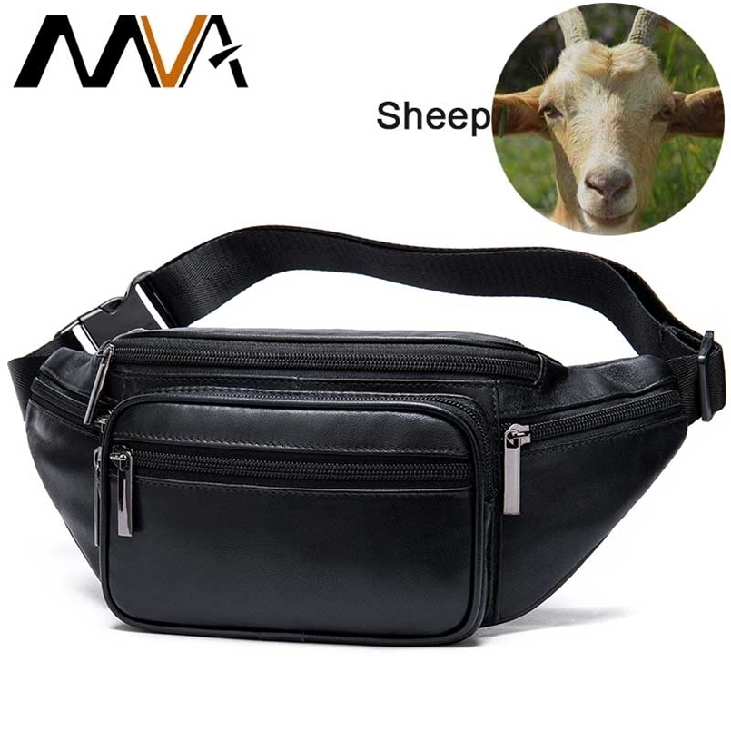 

MVA Men's Waist Bag Belt Waist Packs Sheep genuine Leather Waist Bag For men/women Fanny Pack Belt Bum/Hip men's belt bags 8879 210824, Peach