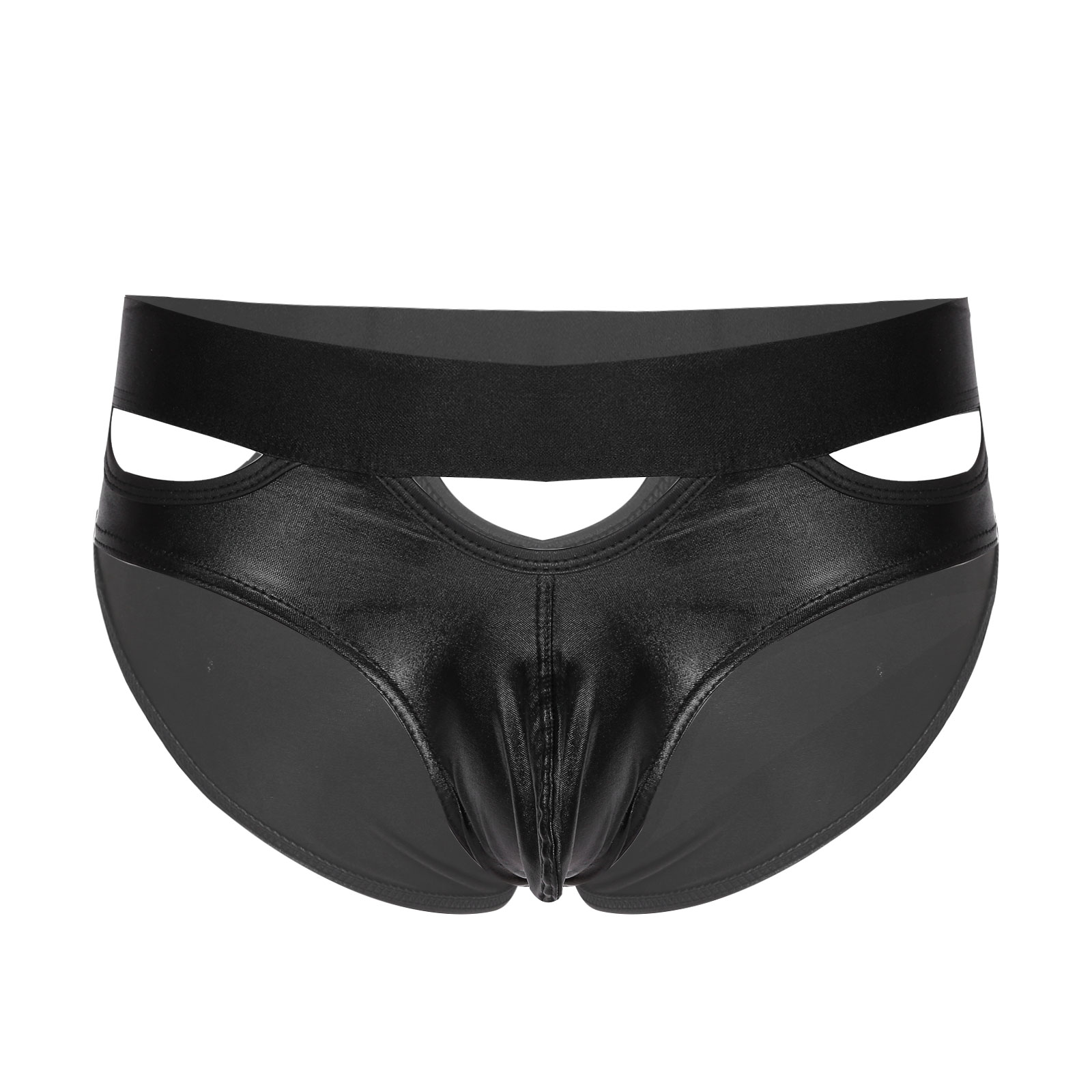 

Gay Mens Lingerie Sexy Thong Underwear atent Leather Underwear Underpants Elastic Wide Waistband Hollow Out Bulge Pouch Briefs