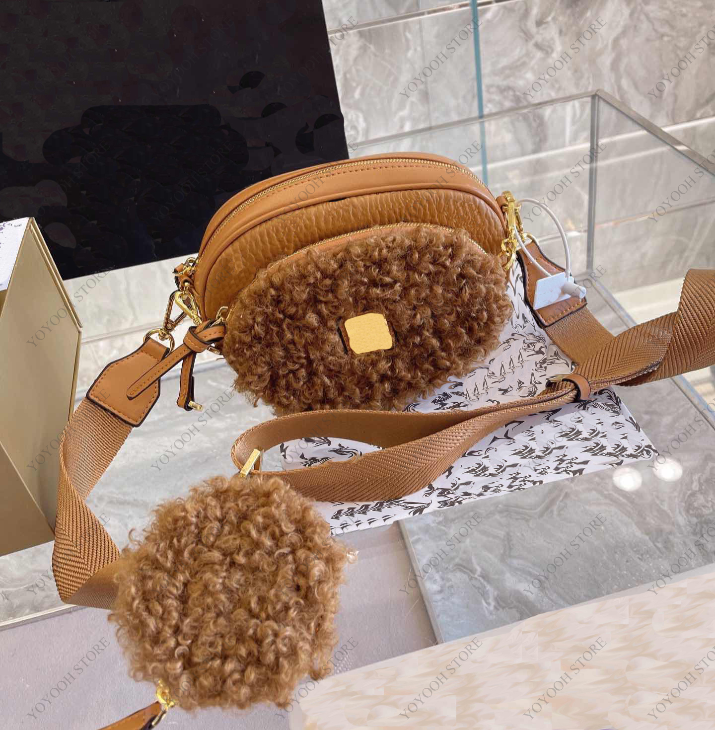 

Classic straddle bags Designer Shoulder Bag Fashion letter printed Plush three piece set women's cross body high quality handbag wallet, Make up for price