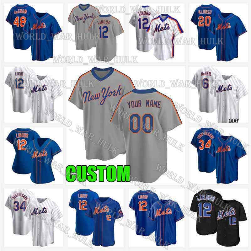 

12 Francisco Lindor Jerseys Men Youth Women Mets Jacob deGrom Pete Alonso Darryl Strawberry Mike Piazza Hernandez Rosario Stroman Stitched, Blue;black