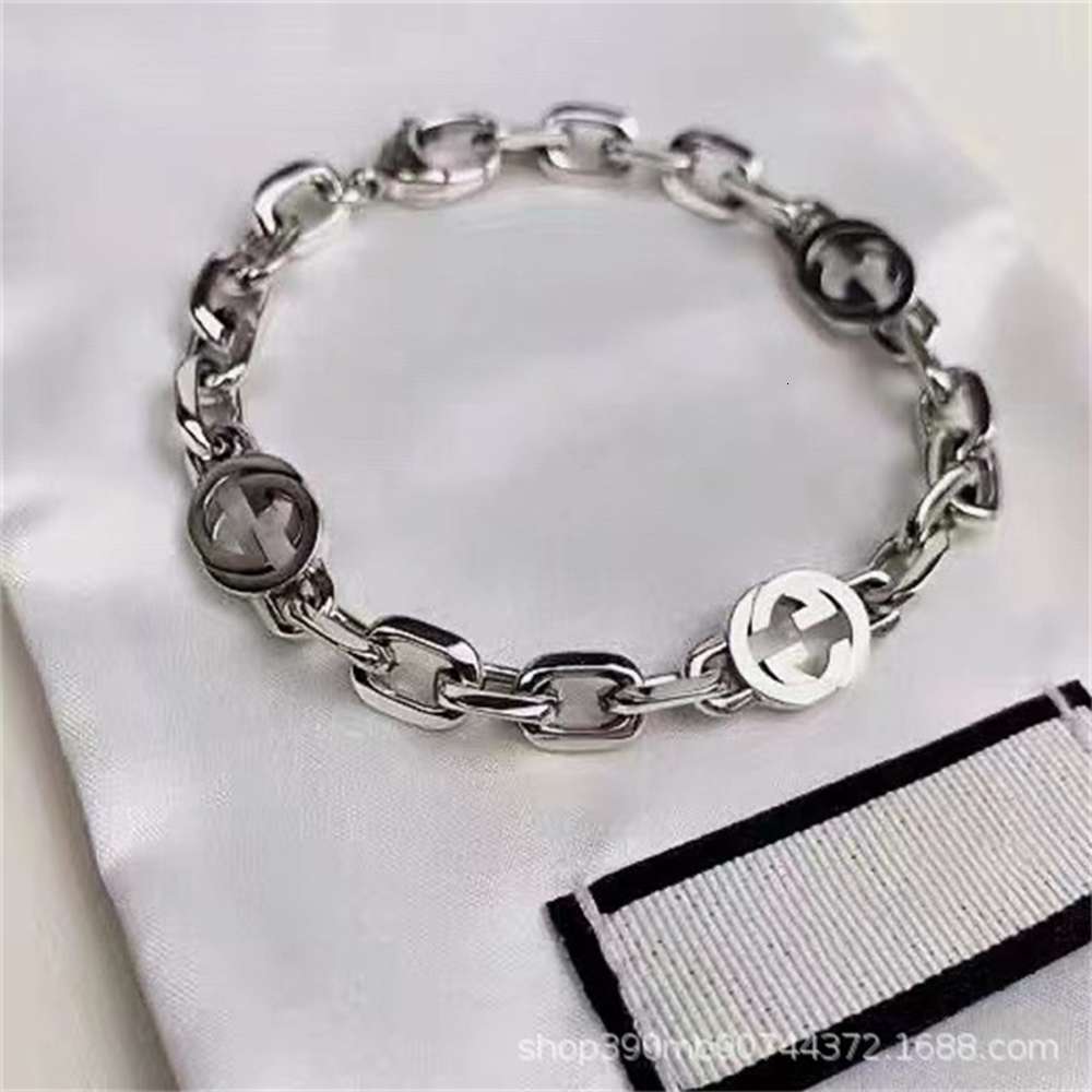 

Gujia double g bracelet fashion brand couple 925 interlocking letter used chain for men and women, Silver