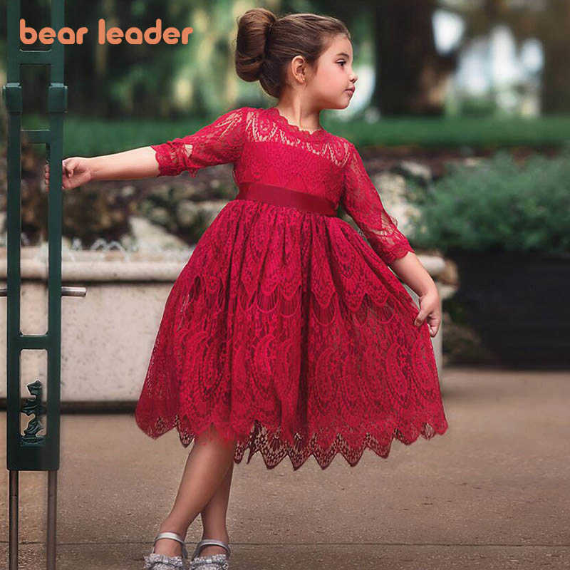 

Bear Leader Girls Dress Autumn Children Dresses Girl Clothes Lace Solid Party Dress Bow Kids Princess Dress Toddler Girl 210708, Az1860 red