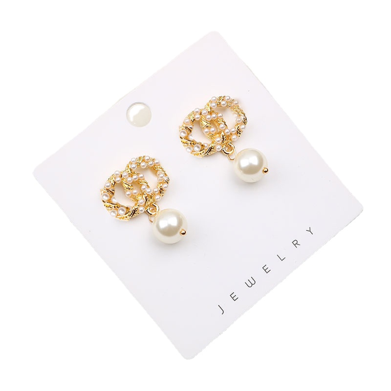 

18K Gold Plated Luxury Brand Design Double Letter Ear Stud Earrings Dangle Geometric Famous Women Crystal Rhinestone Pearl Eardrop Earring Wedding Party Jewerlry