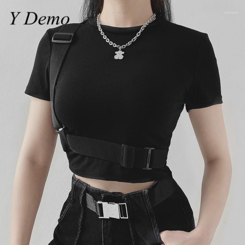 

Women' T-Shirt Y Demo Techwear Casual For Woman O-Neck Short Sleeve Black Slim Female Fashion Crop Tops 2021 Tide
