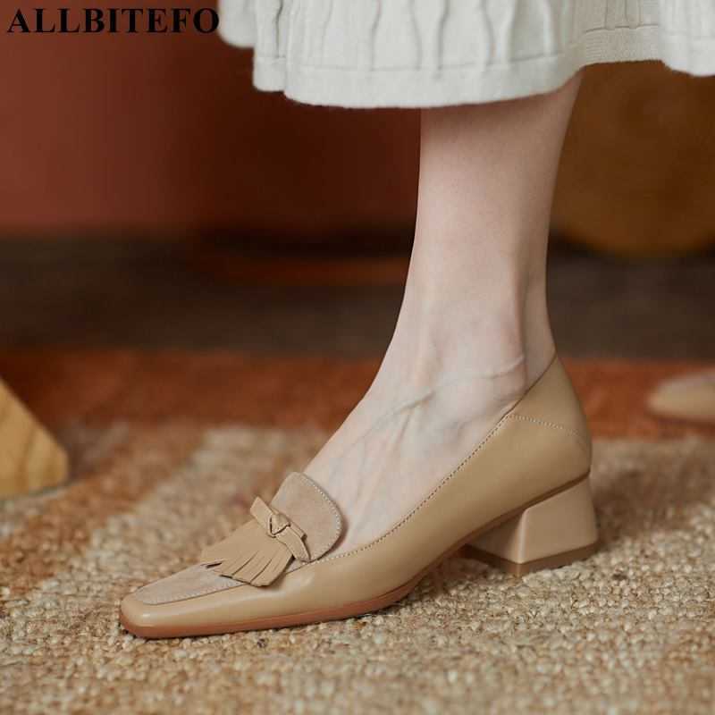

ALLBITEFO Tassel design soft genuine leather women high heel shoes fashion leisure women heels shoes high heels tacones mujer 210611, As picture