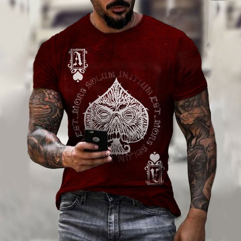 

Spades print men's 3D printed T shirt visual impact party top streetwear punk gothic round neck high quality American muscle style short sleeves, White;black