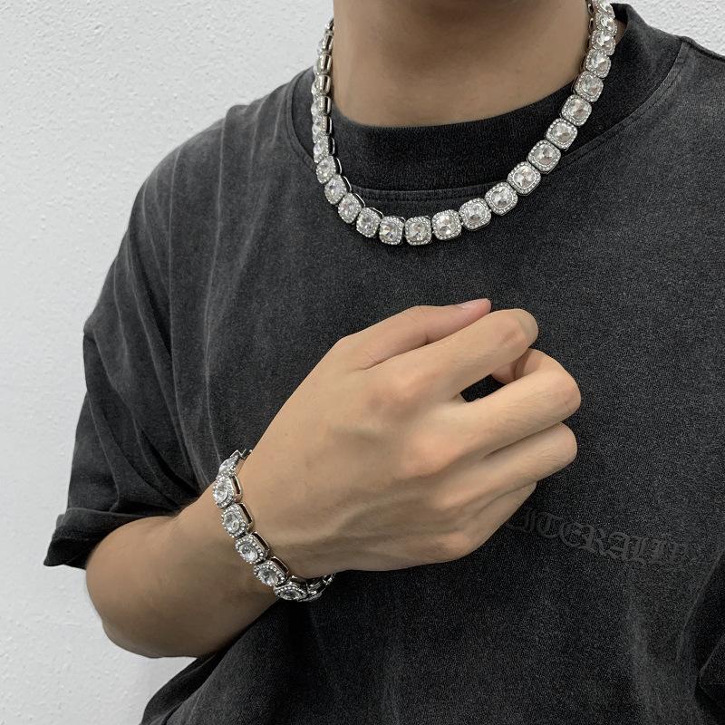 

Chokers Stainless Steel Mens Full Crystal Cuban Chain Necklace Hip Hop Big Silver Jewelry Fashion Style High Quality Arrival