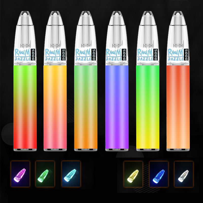 

Original RandM Dazzle 5000 Puffs cigarettes Disposable Vapes Prefilled 6% 10ml Cartridge Vape Pen with RGB Light and USB Rechargeable VS Puf
