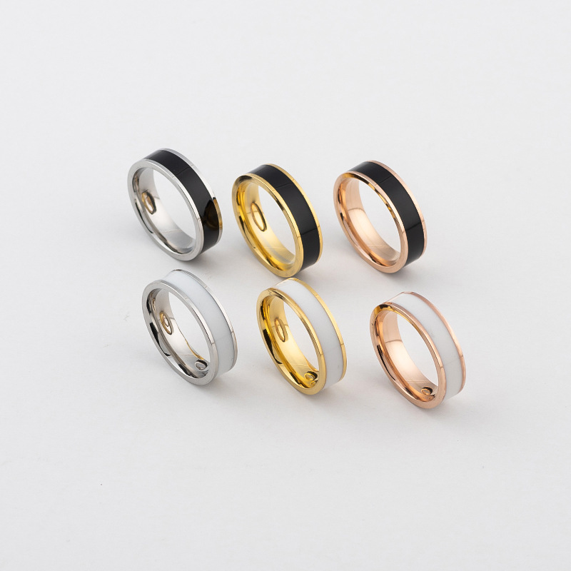 

6mm Glue Drop Titanium Steel Band Ring 18K Rose Gold, Fashion Luxury High Quality L Designer Brand Jewelry Unisex Holiday Gift, Silver