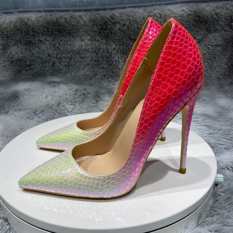 

dress shoes snake color red white pointed toe high-heeled exquisite elegant single shoes 12cm high heel ladies party qp120 roviciy, Black