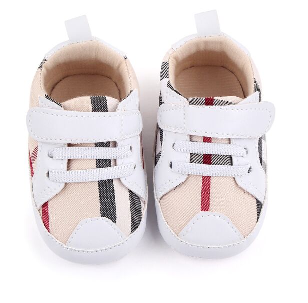 

Newborn Boys Girls First Walkers Soft Sole Plaid Baby Shoes Infants Antislip Casual Shoe sneakers 0-18Months, White
