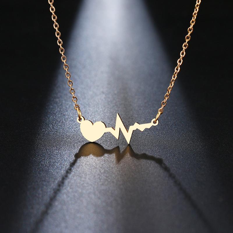 

Pendant Necklaces Stainless Steel Necklace For Women Gold And Rose Color Love Electrocardiogram Engagement Jewelry