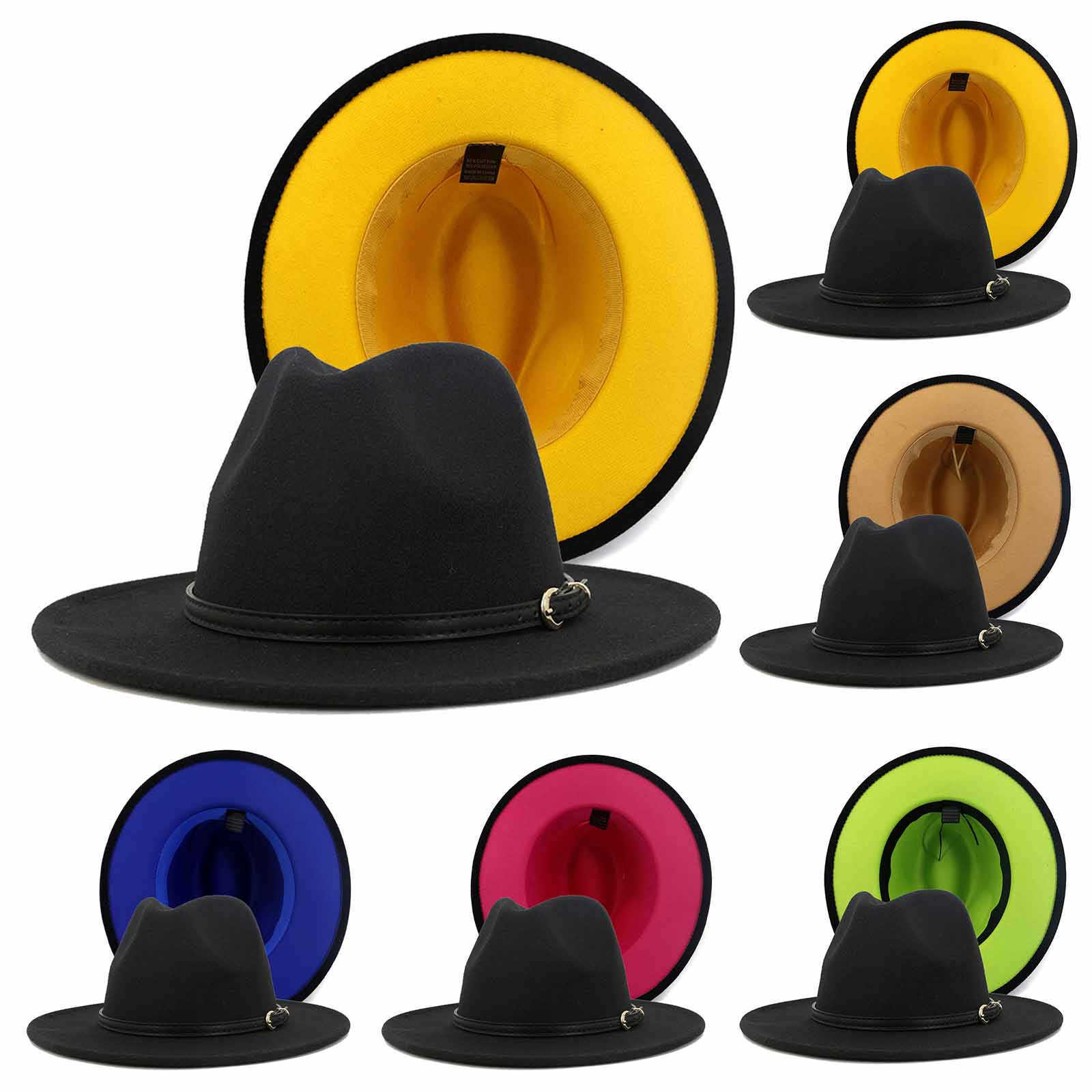 

Solid Color Bottom Wide Wool Fedora Weeding Party Cap for Women Casual Jazz Hats for Men Fashion Summer Fedoras Q0811