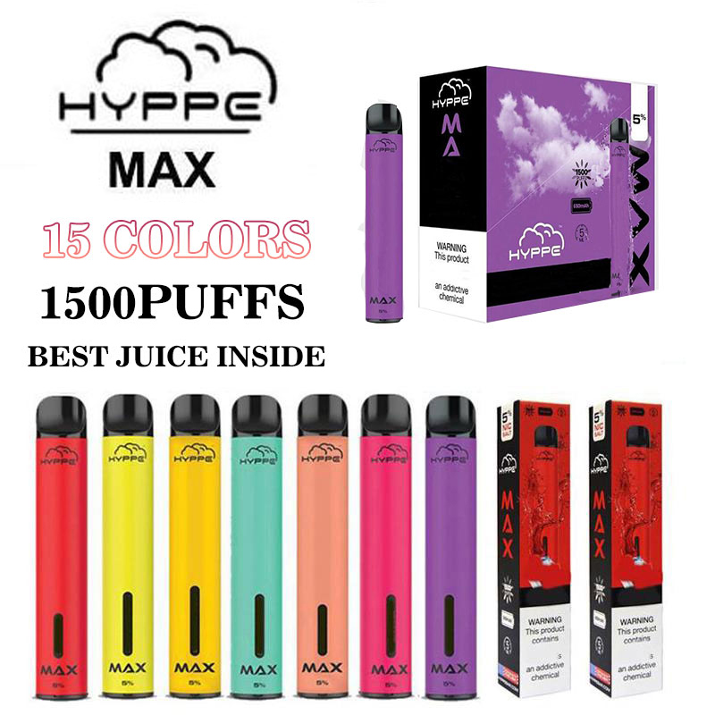 

Hyppe Max Disposable Device Cigarettes 1500 Puffs 5ML Pre-Filled Vape Pods 650mah battery 15 Color aviliable puff xxl plus