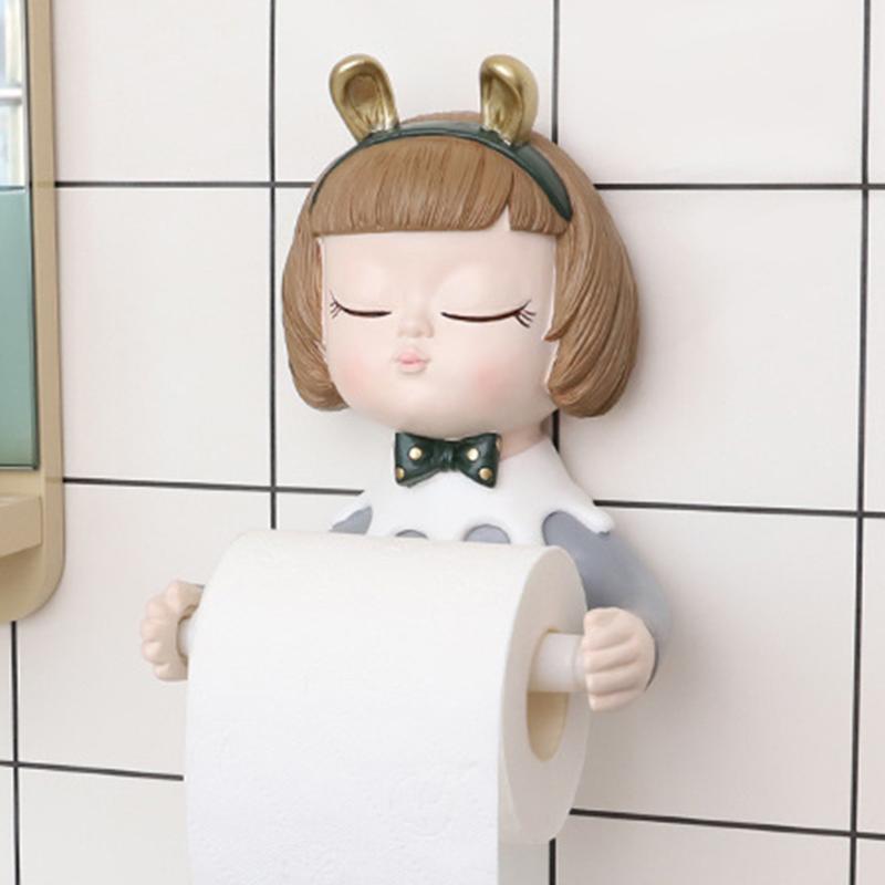 

Toilet Paper Holders Wall Mounted Office Home El Kitchen Holder Cute Girl Roll Tissue Storage Organizer Self Adhesive Punch Free