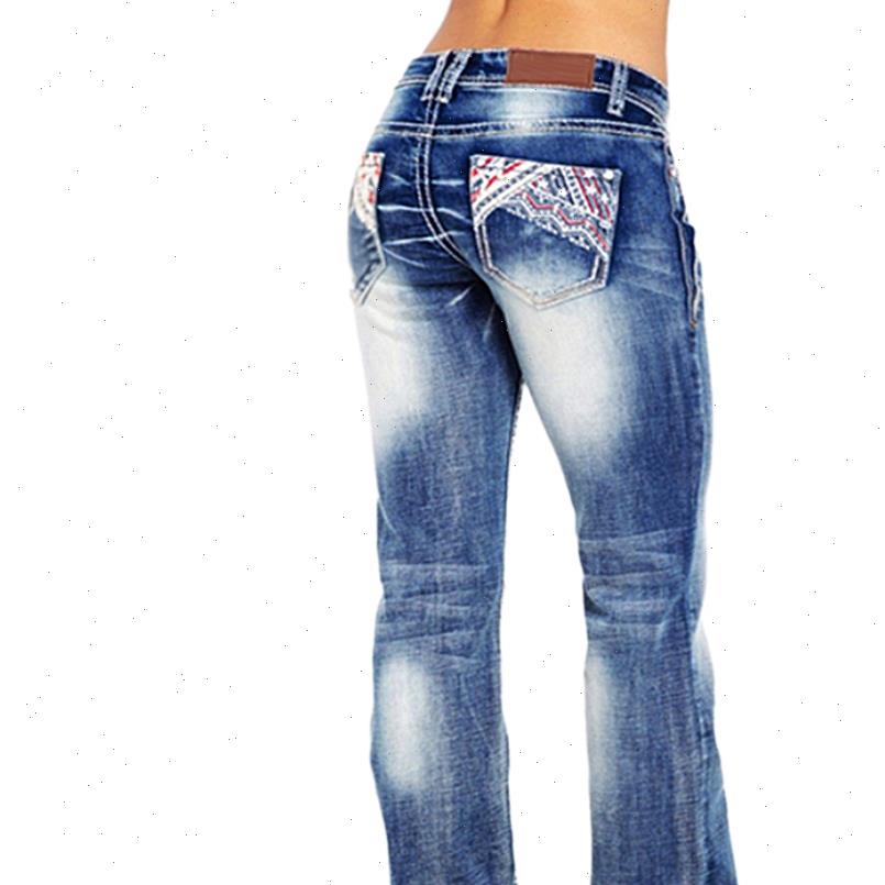 

Embroidered Pocket Print Pants Slim Women Jeans Denim Straight Casual Long Pantalon Dropship, Blue