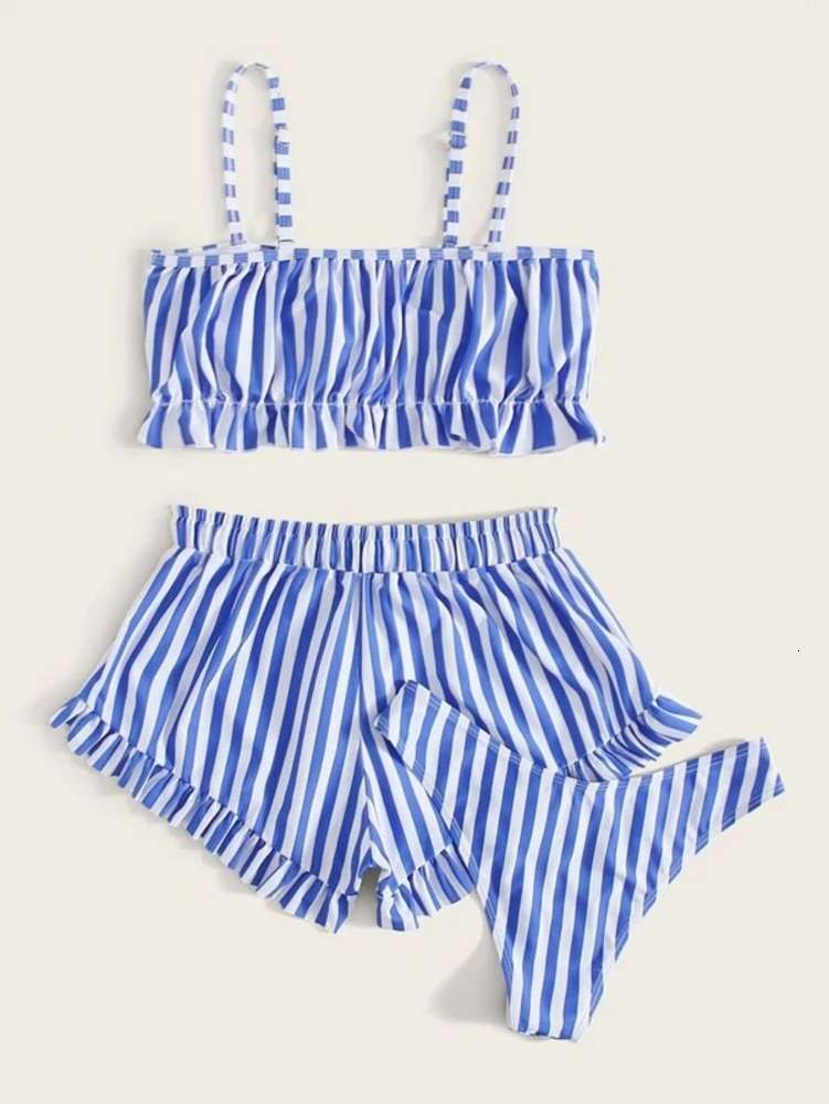 Origin 3-piece Ruffle Bikini Conservative Slim Swimsuit and Shorts Set triangl swimwear-image-692537429