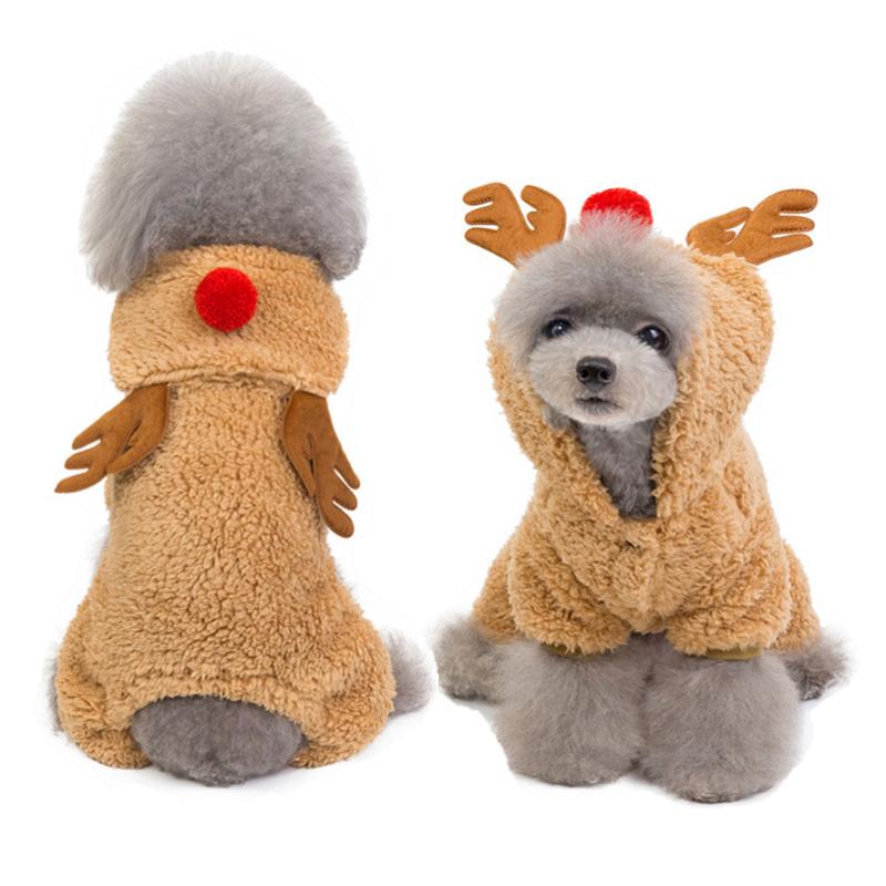 

Dog Clothes Pajamas Fleece Jumpsuit Winter Clothing Four Legs Warm Pet Outfit Small Deer Costume Christmas Apparel