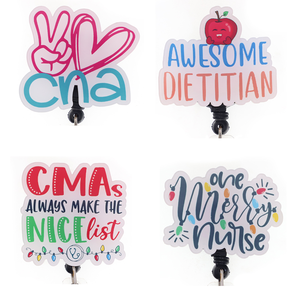 

10 pcs/lot Fashion Key Rings Custom CNA Awesome Dietitian One Merry Nurse Acrylic Retractable Medical Badge Holder Yoyo Pull Reel Doctors ID Name Card For Gift