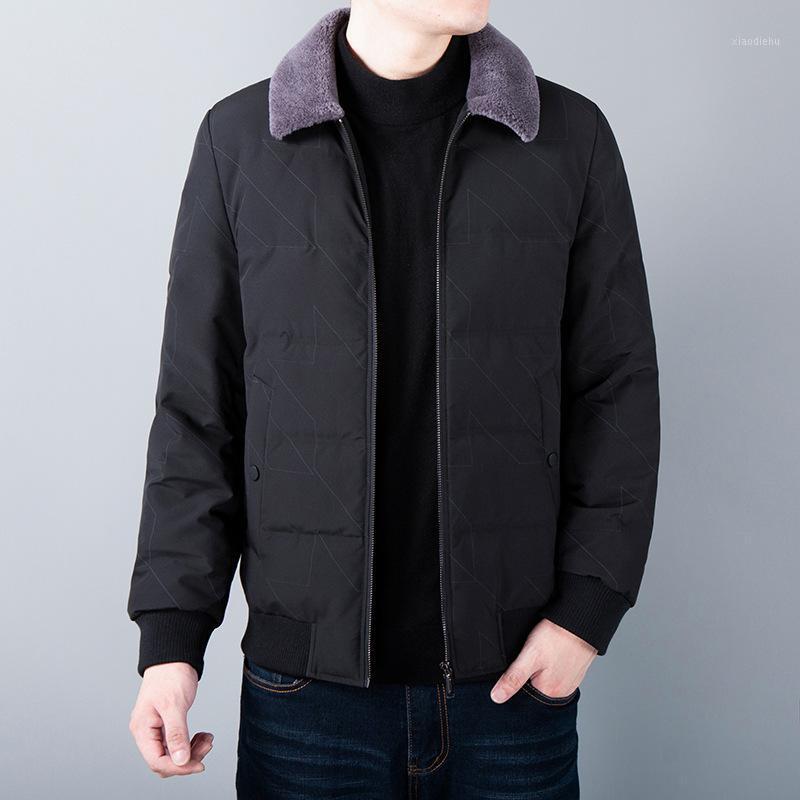 

Men's Down & Parkas The Winter Coats Brief Paragraph Leisure Middle-aged Man To Keep Warm H Han Edition Coat Lapels, Black