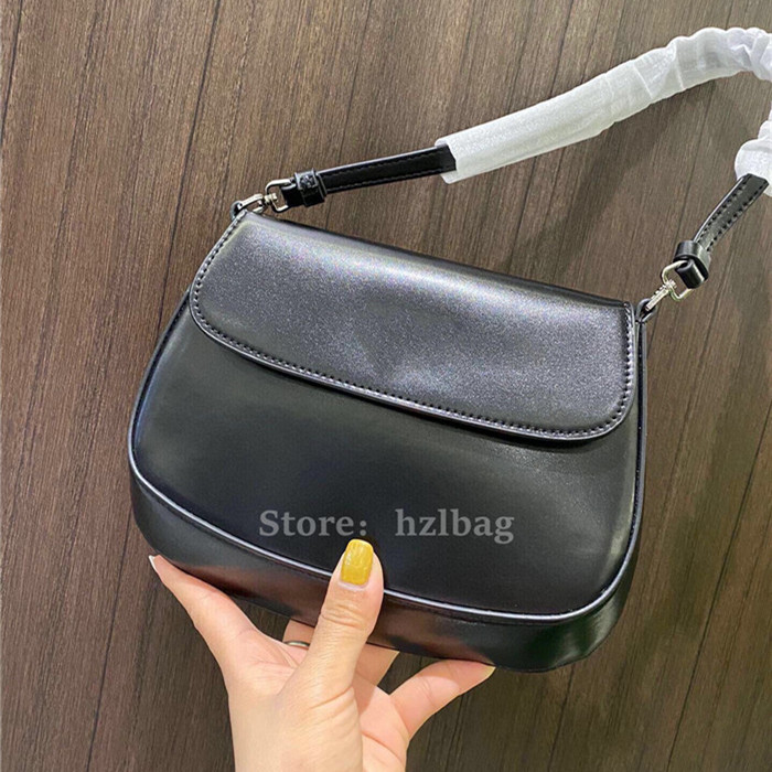 

Cleo Brushed Leather Shoulder Bag With Flap Enameled Metal Triangle Logo Totes Magnet Closure Designer Womens Versatility Handbag, Color 02