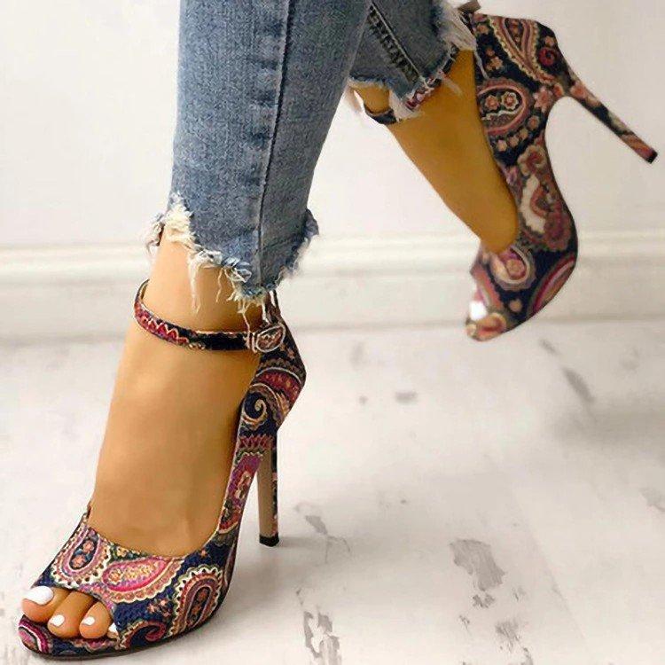 

Dress Shoes 2021 Ankle Strap Gladiator High Heels Women Pumps Natural Buckle Black Heel PeepToe Lady Thin, Multi