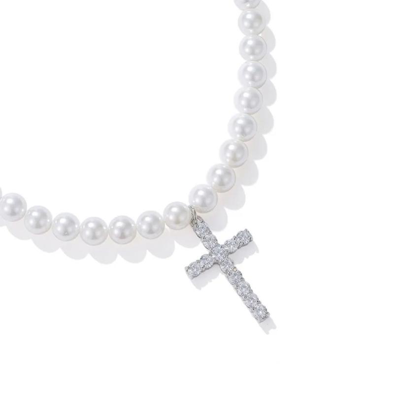 Pendant Necklaces Pearl Cross Diamonds White For Men Women Neck Jewelry 2021 Fashion Trendy Star-image-703799989