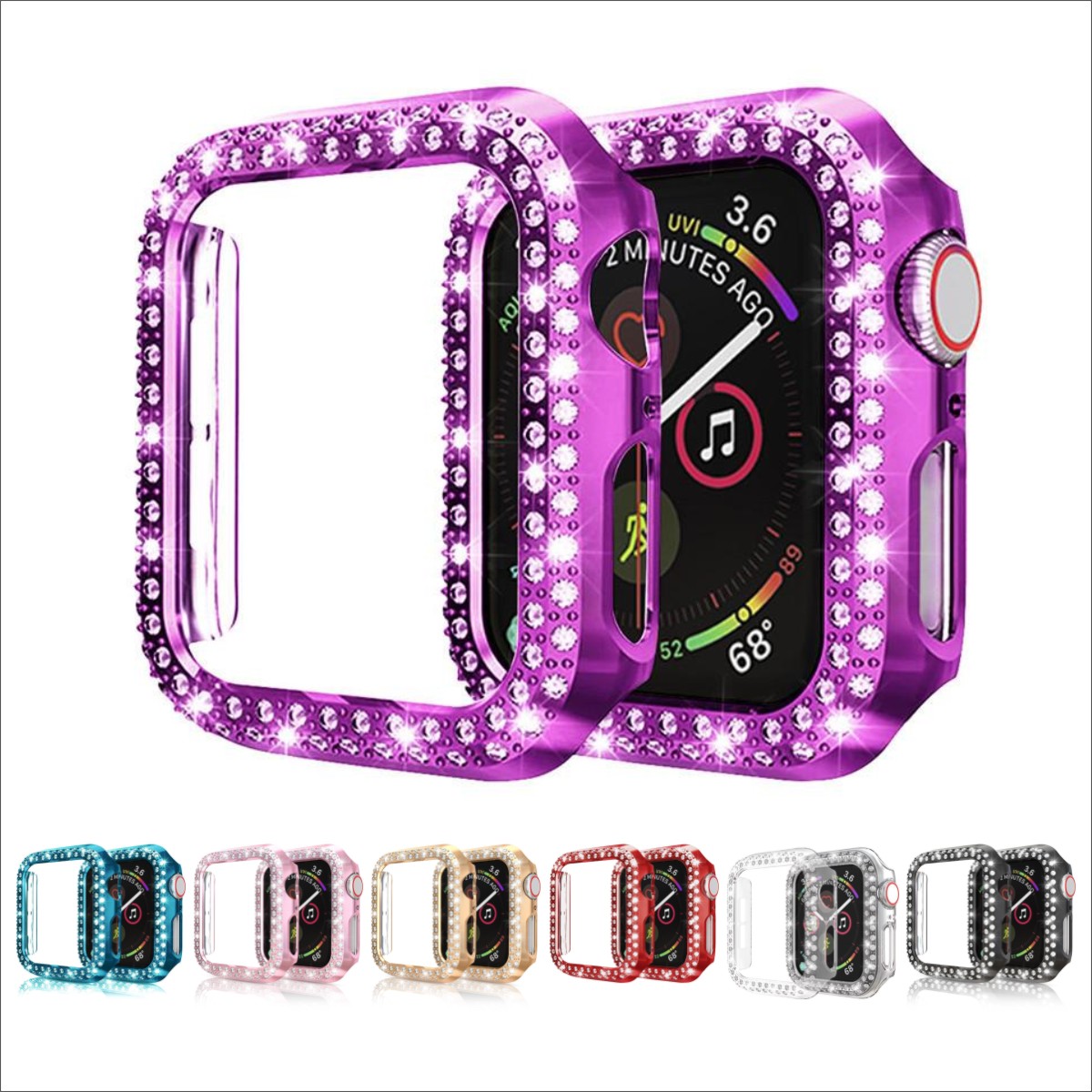 

high-quality Woman Luxury Two Rows Diamond smartwatch Case Cases for Apple watch 1 2 3 4 5 PC Armor Cover For iwatch 38mm 40mm 42mm 44mm Scr