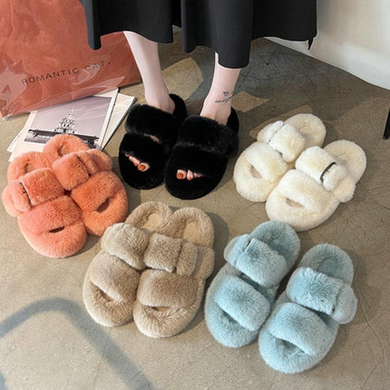 

Slippers Hairy Women'S Outer Wear 2021 Autumn Flat-Bottomed Cotton Ins Tide Shoes Home Net Red Sponge Cake, Orange