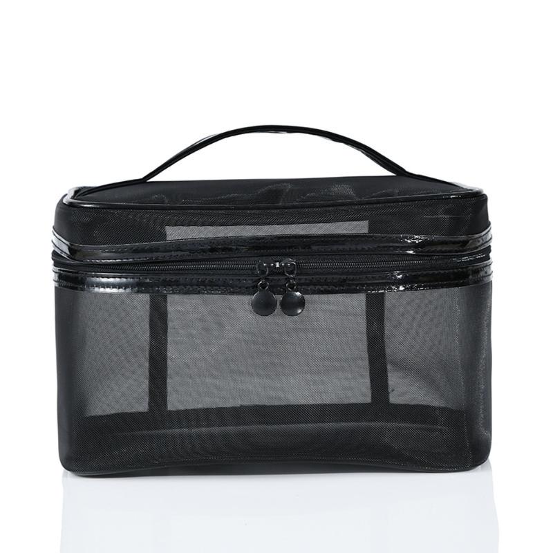 

Women Men Necessary Portable Cosmetic Bag Transparent Travel Organizer Fashion Large Black Toiletry Bags Makeup Pouch & Cases, Semicircle