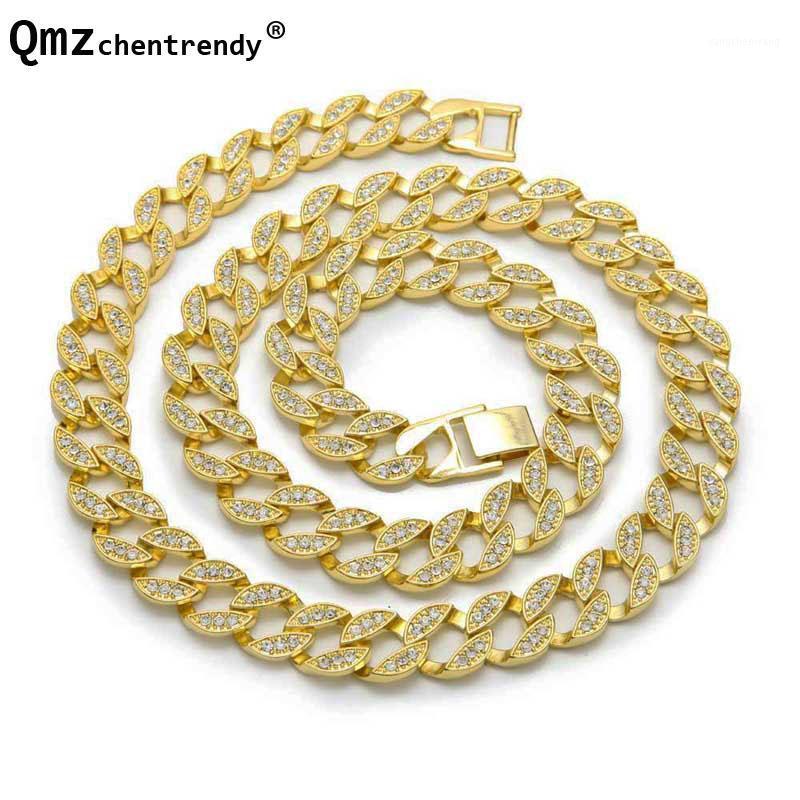 

Fashion Miami Cuban Link Exaggerated Bling CZ Crystal Rhinestone Necklace Hip Hop Hipster Men Chains Necklaces
