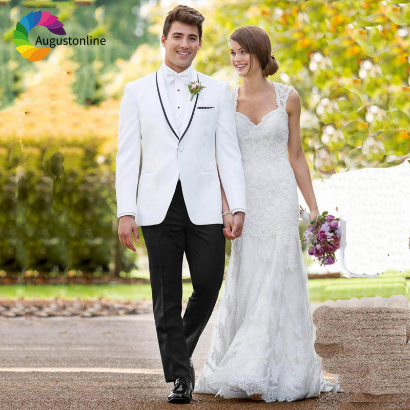 

Men's Suits & Blazers Custom Made White Men for Wedding Pants Black Shawl Lapel Best Man Jacket 2Piece Slim Fit Groom Tuxedos CIYX, Ivory