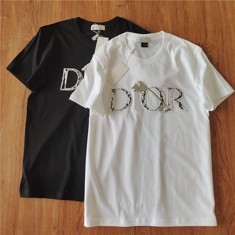 

Famous brand High quality cotton round neck men's T-shirt European and American fashion letters printed logo Summer casual couple short sleeves, 1# white