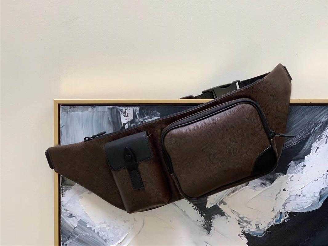 

CHRISTOPHER Men BUMBAG Classic Canvas Designer Belt Bag Cross-body Genunie Cowhide Leather Man Waist Shoulder bags Purse M45337, Brown