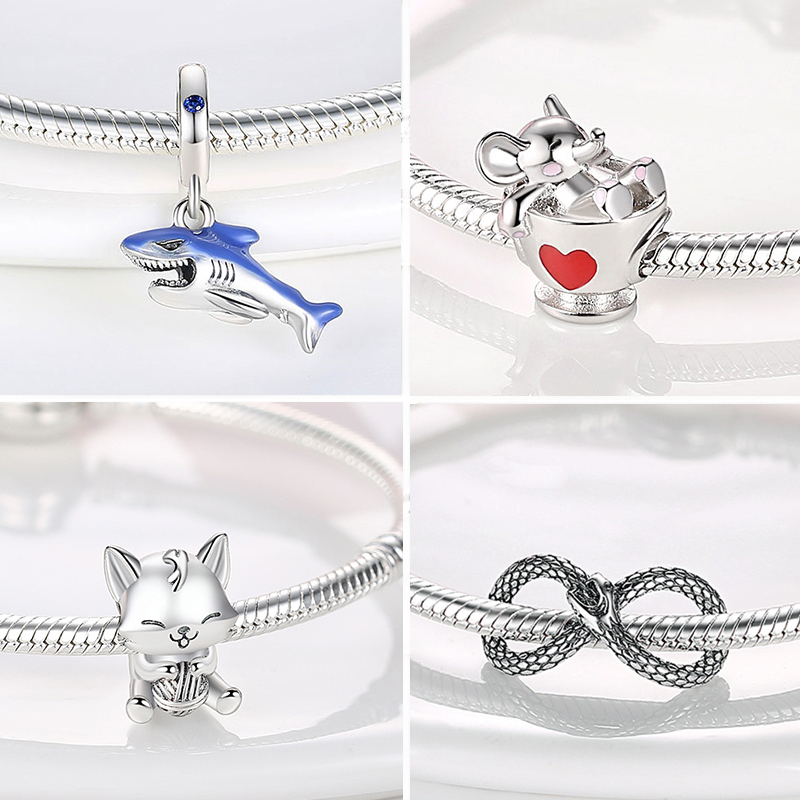 925 Sterling Silver Monkey Snake Beads Fox Owl Charm Cat Charms Flower & Bee Pendant Fit Pandora Bracelet Jewelry DIY Gift-image-745295974