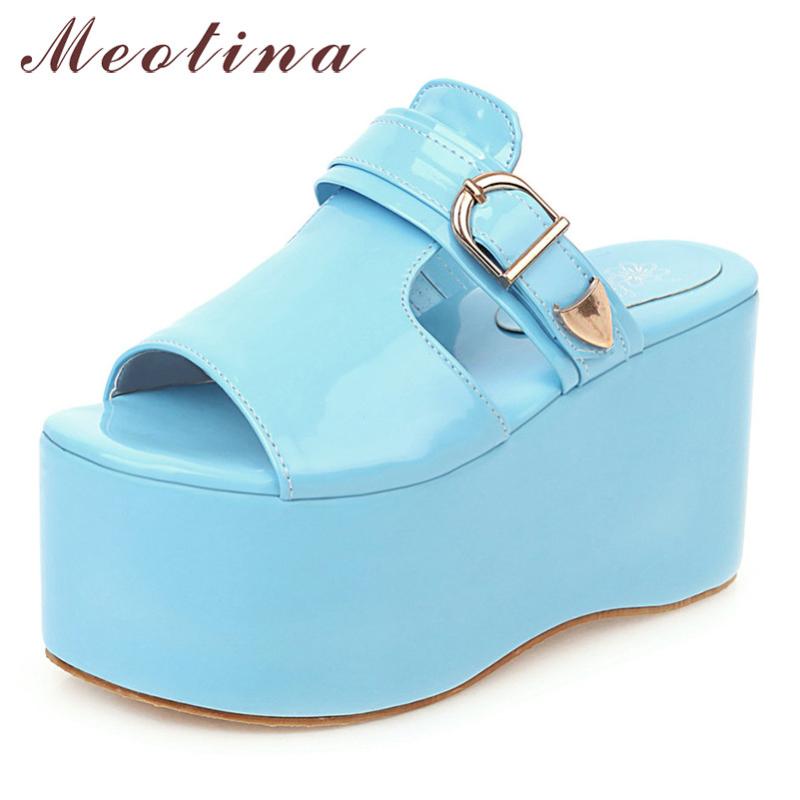 

Slippers Meotina Summer Women Shoes Fashion Flat Platform Buckle Peep Toe Slides Ladies Sandals Green 2021 Plus Size 33-46, Black