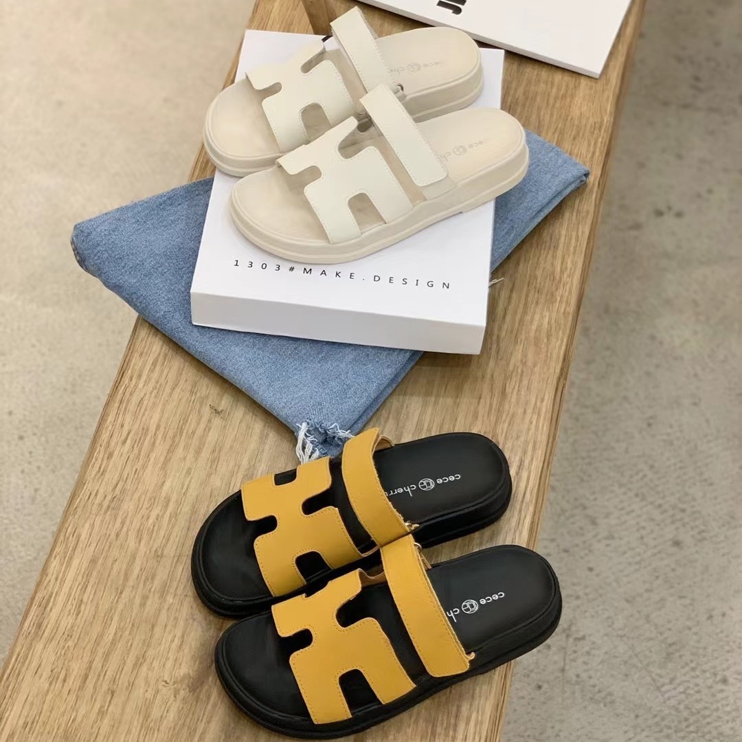 

Cececherry 2021 summer slippers women's flat bottomed beach sandals old man's Luxurysss designersss shoes yw, Black