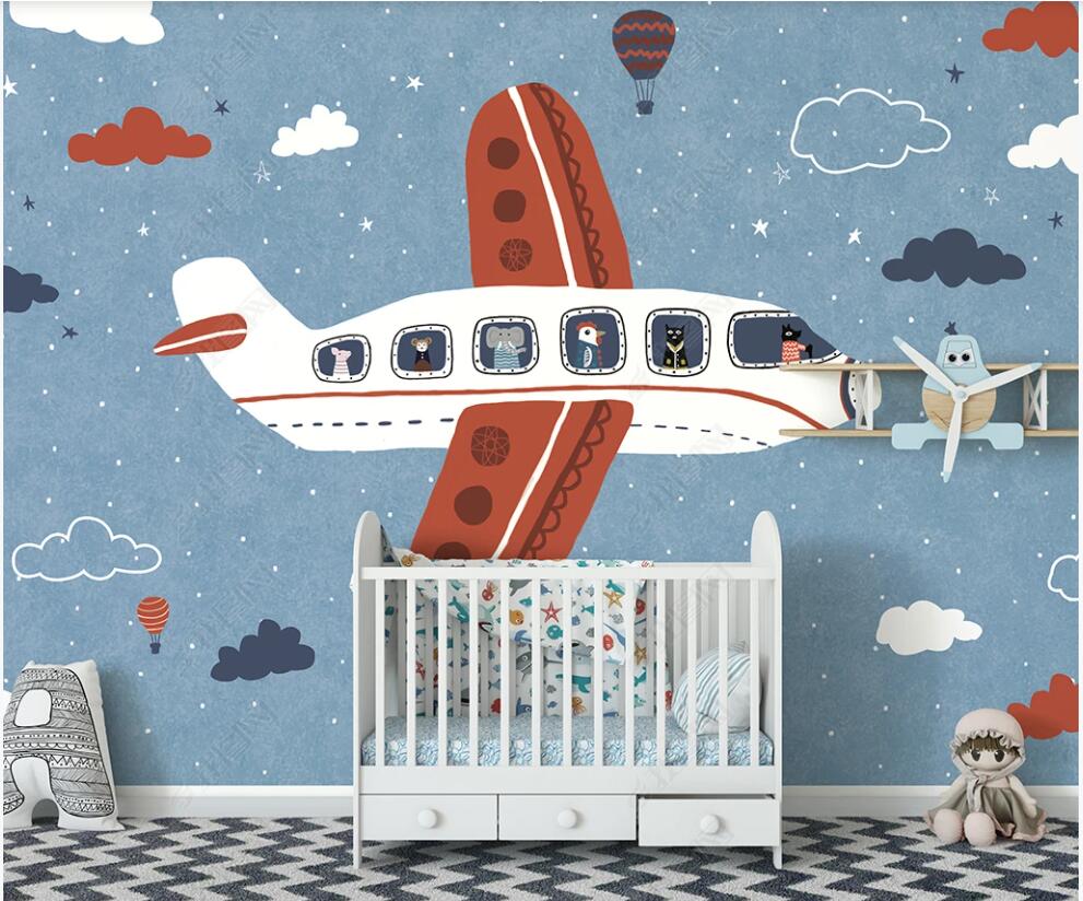 custom photo 3d wallpaper on the wall Cartoon airplane hand drawn boy children room home decor 3d wall murals wallpaper for walls 3 d in rolls-image-710111946