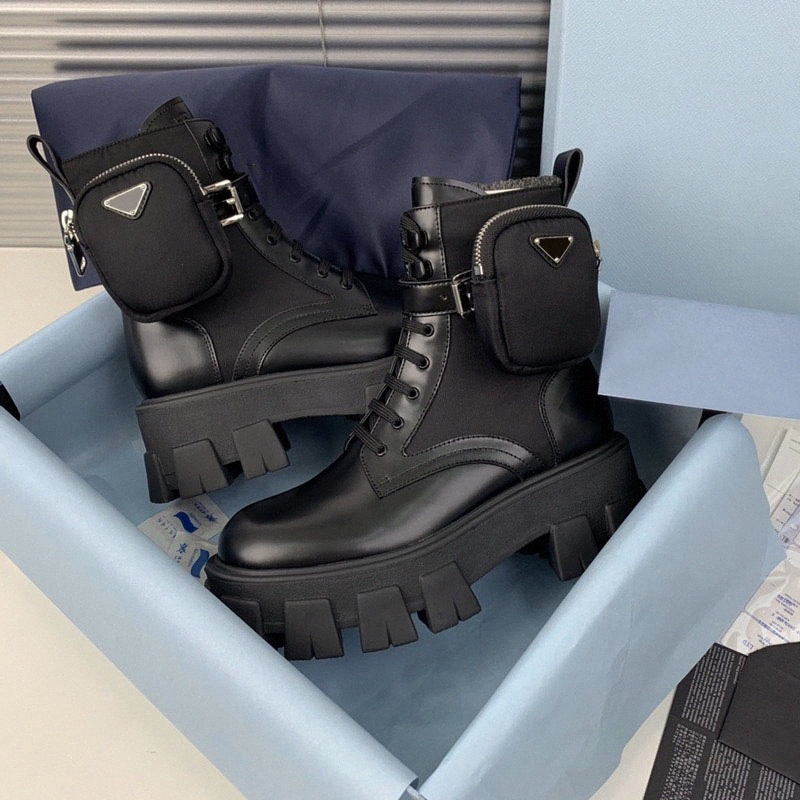 

2022 Women Designers oversized leather shoes men Boots Ankle Martin monolith boot military inspired combat Platform womens bottom nylon bouch with bags