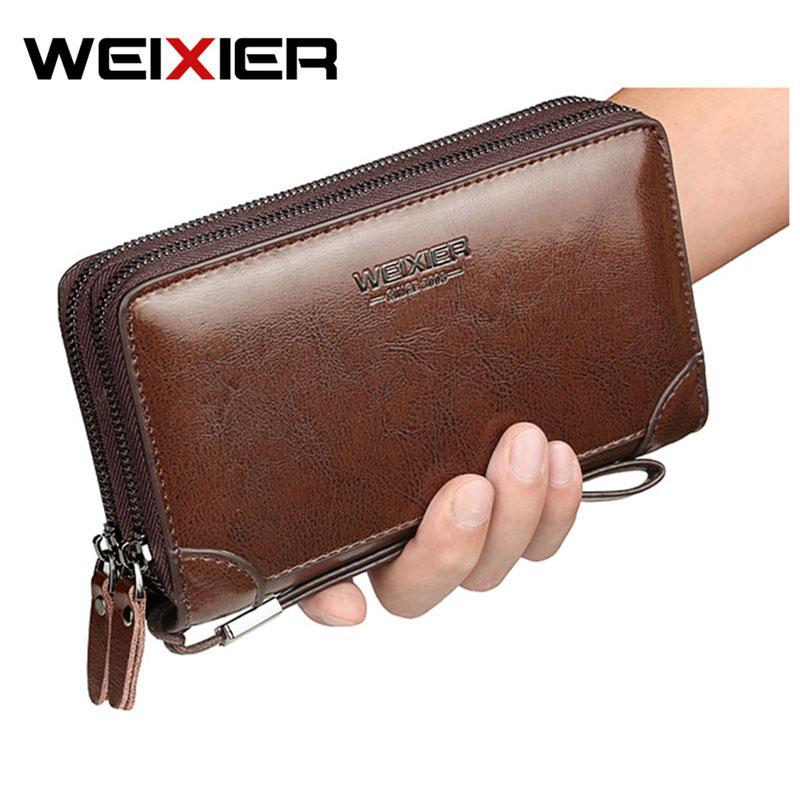 

Large Capacity Business Men's Clutch Bag Wallets Double Zipper Long Wallet For Men Card Holder Coin Purse Male, Red;black