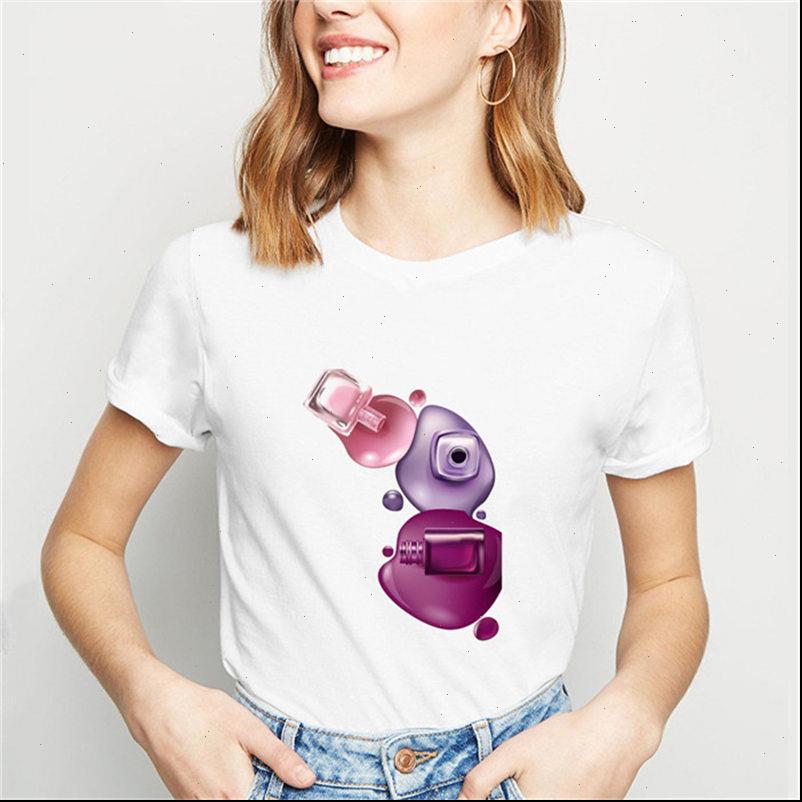 

womens t shirt women funny lipstick nail polish girl vogue tee casual printed woman female short sleeve, White
