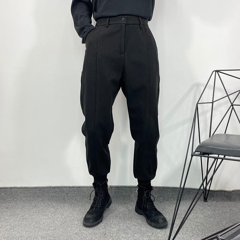 

Men' Pants Winter Large Size Fashionable Functional Overalls Simple Style Wool Cloth Thickened Necked Leggings Loose, Black