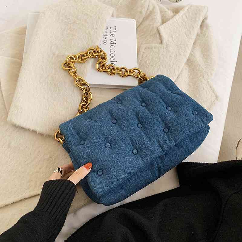 

Texture 2021 new French women's mushroom nail fabric single shoulder chain messenger bag, Blue