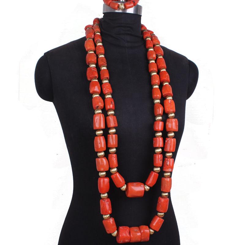 

Earrings & Necklace 4ujewelry 51 Inches Coral Beads For Nigerian Men Genuine Orange Big Elegant Wedding African Groom Set, Silver
