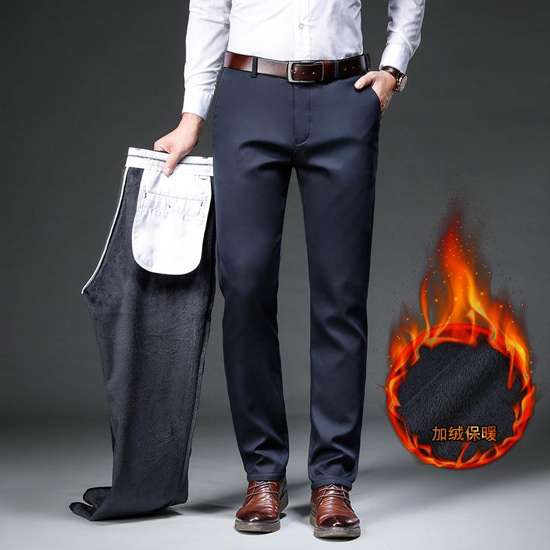 

Men's Pants Big Size 40 42 Winter Men Warm Casual Business Fashion Classic Style Thicken Stretch Trousers Male Brand Blue, Black 8018r