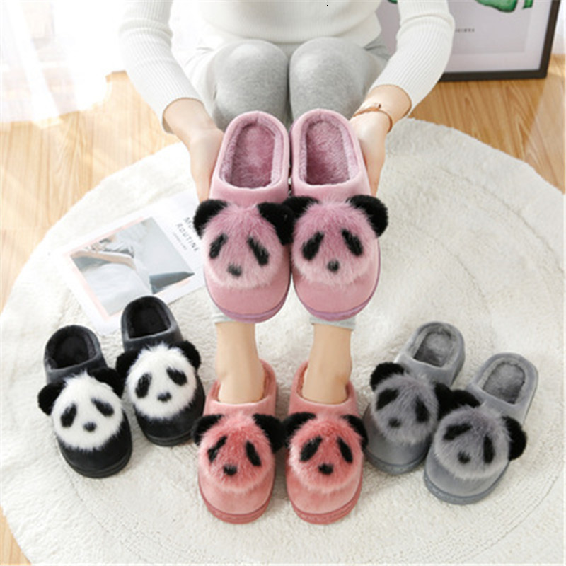 

Slippers Women of winter slip in short stuffed shoes warm panda cartoon slippers ladies women indoor women's flat HT9P, Purple.
