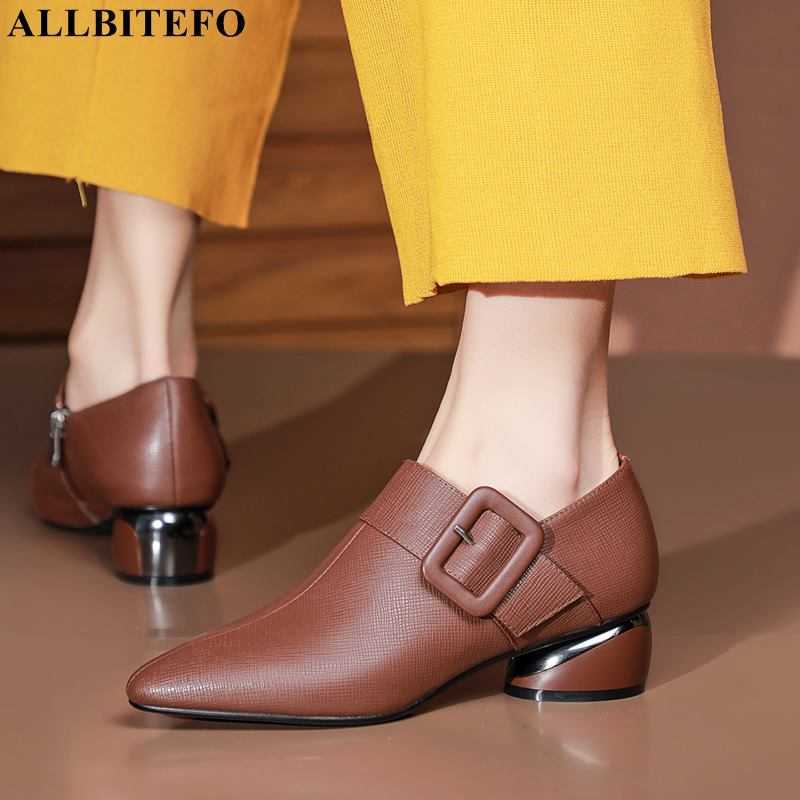 

ALLBITEFO size 34-42 fashion comfortable genuine leather women heels shoes pointed toe sexy women pumps high heels basic shoes 210611, As picture