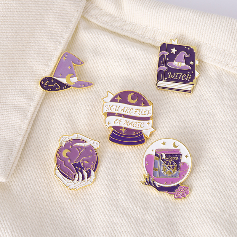 

square witch purple color Enamel Brooches Pin for Women Fashion Dress Coat Shirt Demin Metal Funny Brooch Pins Badges Promotion Gift C3